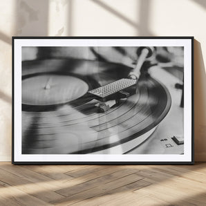 41253898-MGV-CV-36X24-Vinyl Record Wall Art Canvas Print, Framed Turntable Close Art Picture Print, Retro Vibes Perfect Vintage Industrial Decor Artwork