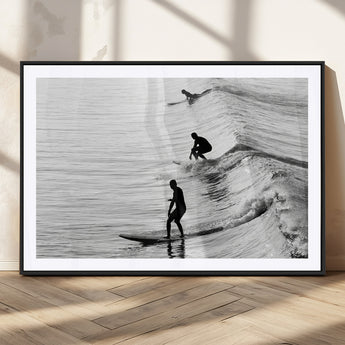19875284-MGC-FP-36x24_Black-Surfer Waves Wall Art Canvas Print, Framed Black White Surf Art Picture Print, Monochrome Ocean Perfect Modern Coastal Decor