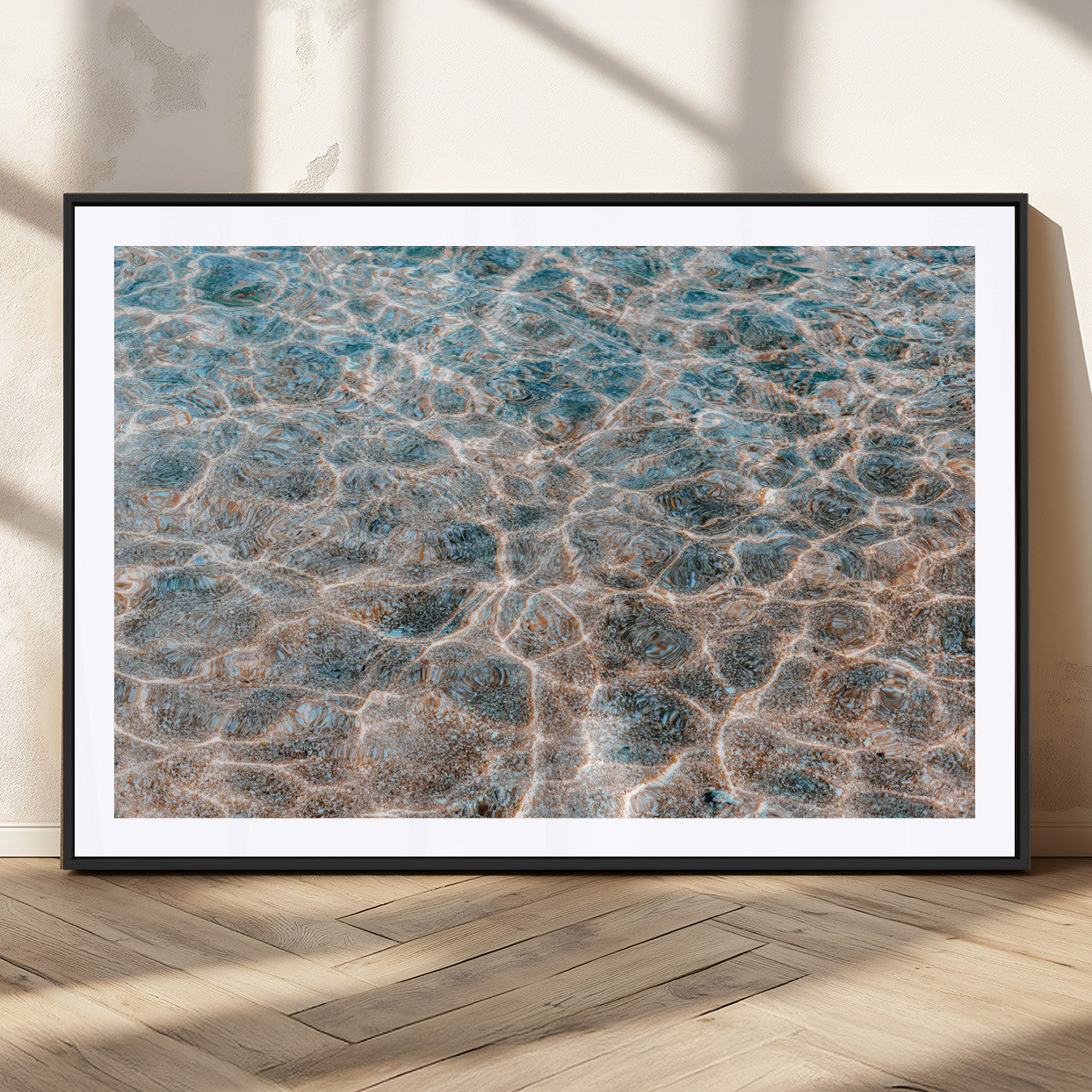 26580287-MGC-FP-36x24_Black-Clear Water Wall Art Canvas Print, Framed Sunlit Ripples Art Picture Print, Ocean Texture Perfect Modern Coastal Decor Artwork