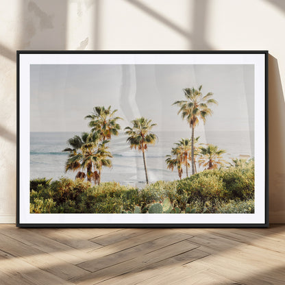 94707294-MGV-CV-36X24-California Coast Wall Art Canvas Print, Framed Palm Trees Art Picture Print, Coastal Landscape Perfect Coastal Minimalist Decor