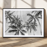 62113786-MGC-FP-36x24_Black-Black White Palm Wall Art Canvas Print, Framed Monochrome Tropics Art Picture Print, Minimalist Beach Perfect Coastal Minimalist