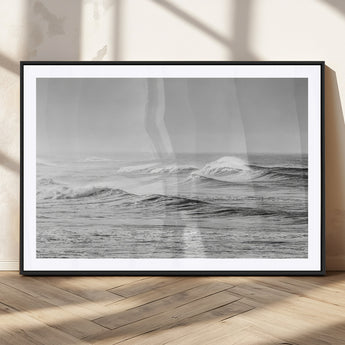 98634812-MGV-CV-36X24-Black and White Ocean Waves Wall Art – Minimalist Sea Canvas Print, Coastal Photography Decor for Living Room, Bedroom or Office