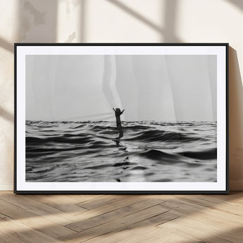 69541918-MGC-FP-36x24_Black-Black White Ocean Wall Art Canvas Print, Framed Moody Seascape Art Picture Print, Surfer Sign Perfect Moody Minimalist Decor