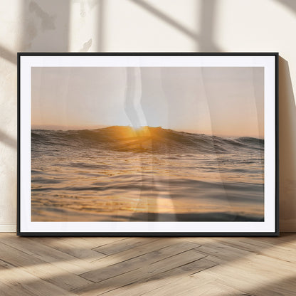 16973771-MGC-FP-36x24_Black-Calm Water Wall Art Canvas Print, Framed Sunset Waves Art Picture Print, Coastal Warmth Perfect Warm Minimalist Decor Artwork
