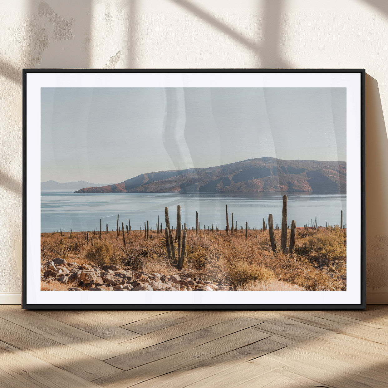 45193515-MGC-FP-36x24_Black-Desert Cactus Wall Art Canvas Print, Framed Baja Coastline Art Picture Print, Coastal Desert Perfect Southwestern Minimalist Decor