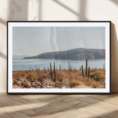 45193515-MGC-FP-36x24_Black-Desert Cactus Wall Art Canvas Print, Framed Baja Coastline Art Picture Print, Coastal Desert Perfect Southwestern Minimalist Decor