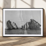 18810731-MGC-FP-36x24_Black-Rugged Coastline Wall Art Canvas Print, Framed Ocean Cliffs Art Picture Print, Monochrome Seascape Perfect Coastal Minimalist