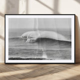 42544082-MGV-CV-36X24-Monochrome Seascape Wall Art Canvas Print, Framed Surf Wave Art Picture Print, Minimalist Ocean Perfect Moody Coastal Decor