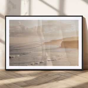 57669769-MGC-FP-36x24_Black-Misty Coastal Wall Art Canvas Print, Framed Golden Sunset Art Picture Print, Serene Shoreline Perfect Tranquil Coastal Decor