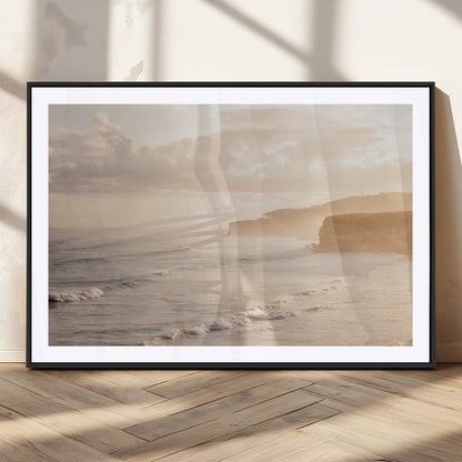 57669769-MGC-FP-36x24_Black-Misty Coastal Wall Art Canvas Print, Framed Golden Sunset Art Picture Print, Serene Shoreline Perfect Tranquil Coastal Decor