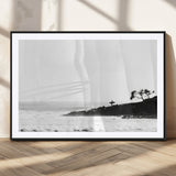 40875891-MGC-FP-36x24_Black-SurferCliffs Wall Art Canvas Print, Framed Black White Beach Art Picture Print, Ocean Waves Perfect Minimalist Coastal Decor