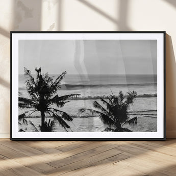 17508038-MGC-FP-36x24_Black-Tropical Coastline Wall Art Canvas Print, Framed Palm Trees Art Picture Print, Ocean Waves Perfect Minimalist Coastal Decor