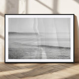 60635783-MGC-FP-36x24_Black-Black White Seascape Wall Art Canvas Print, Framed Ocean Waves Art Picture Print, Misty Coastal Perfect Minimalist Coastal Decor