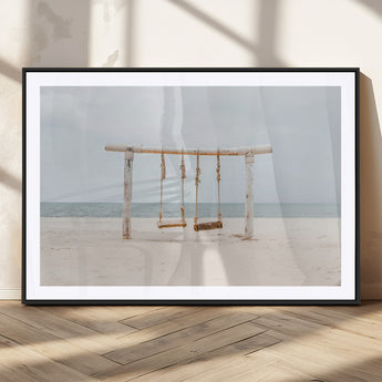 68327283-MGC-FP-36x24_Black-Beach Swing Wall Art Canvas Print, Framed Quiet Beach Art Picture Print, Calm Shoreline Perfect Bohemian Coastal Decor Artwork