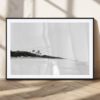 29611516-MGC-FP-36x24_Black-Black White Beach Wall Art Canvas Print, Framed Palm Trees Art Picture Print, Monochrome Tropical Perfect Minimalist Coastal Decor