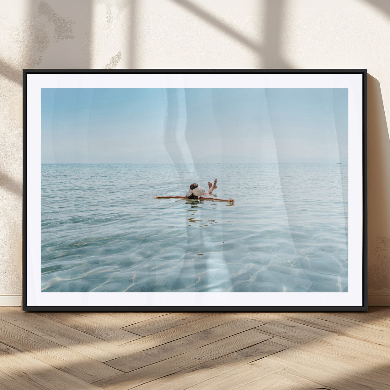 32624554-MGC-FP-36x24_Black-Swimming Relaxation Wall Art Canvas Print, Framed Peaceful Water Art Picture Print, Clear Sea Perfect Minimalist Aquatic Decor