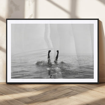 26667396-MGV-CV-36X24-Black White Ocean Wall Art Canvas Print, Framed Monochrome Water Art Picture Print, Diving into Water Perfect Minimalist Aquatic