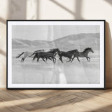 69934913-MGC-FP-36x24_Black-Wild Horses Running Wall Art Canvas Print, Framed Black White Mustangs Art Picture Print, Rustic Western Perfect Rustic Western