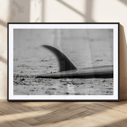 62314230-MGC-FP-36x24_Black-Black White Surfboard Wall Art Canvas Print, Framed Minimalist Beach Art Picture Print, Surf Fin Perfect Minimalist Coastal Decor