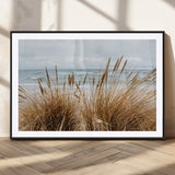 14270839-MGC-FP-36x24_Black-Beach Grass Wall Art Canvas Print, Framed Coastal Dunes Art Picture Print, Dune Grass Perfect Coastal Minimalist Decor Artwork