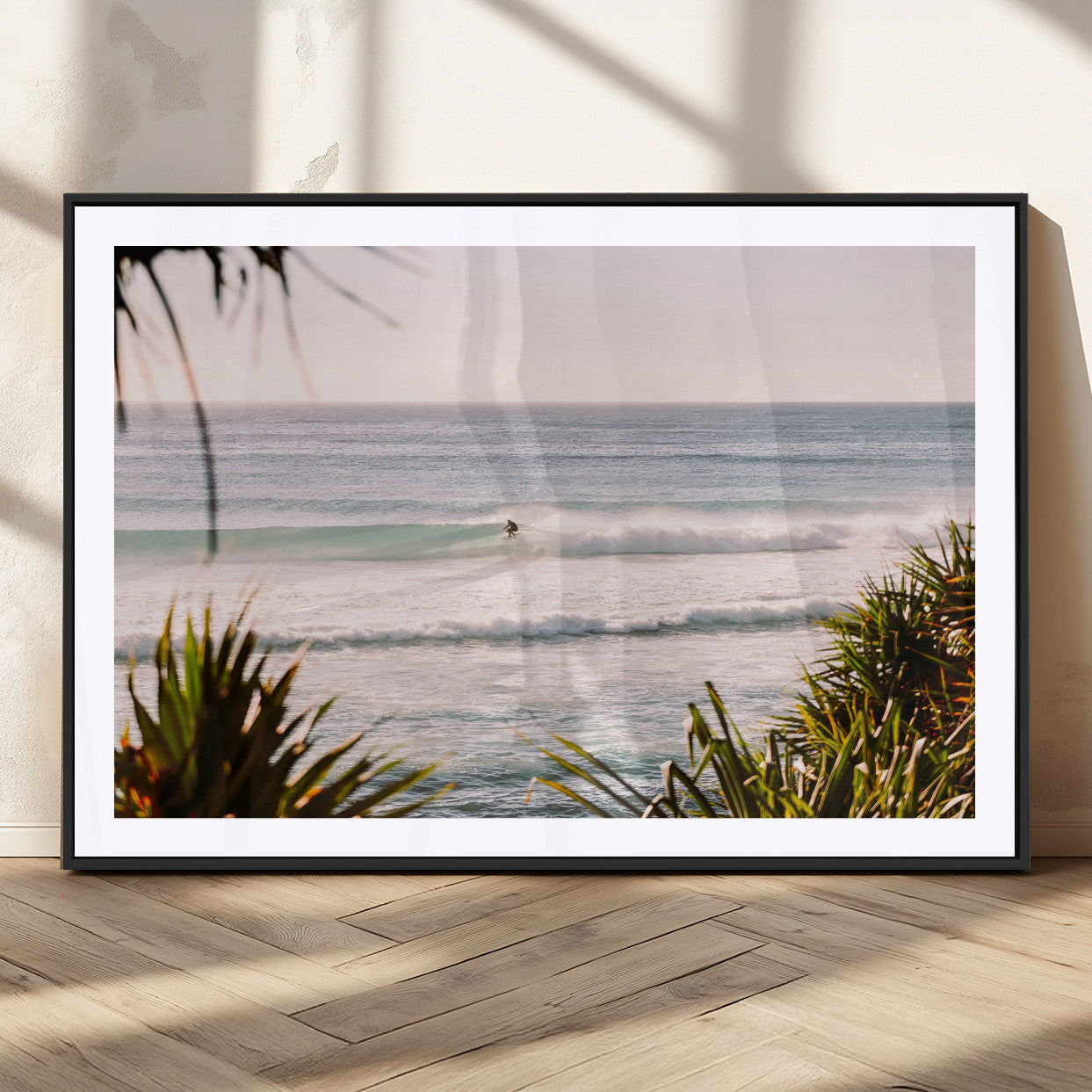 23287092-MGC-FP-36x24_Black-Ocean Surfer Wall Art Canvas Print, Framed Coastal Surf Art Picture Print, Tropical Beach Perfect Tropical Coastal Decor Artwork