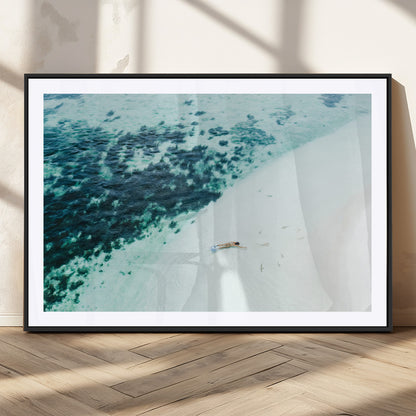 33764764-MGC-FP-36x24_Black-Minimal Beach Wall Art Canvas Print, Framed Ocean Swimming Art Picture Print, Clear Ocean Perfect Minimal Coastal Decor Artwork