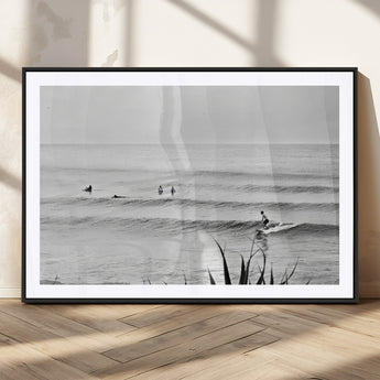 33821421-MGC-FP-36x24_Black-Surfer Silhouette Wall Art Canvas Print, Framed Calm Ocean Art Picture Print, Monochrome Surf Perfect Minimalist Coastal Decor