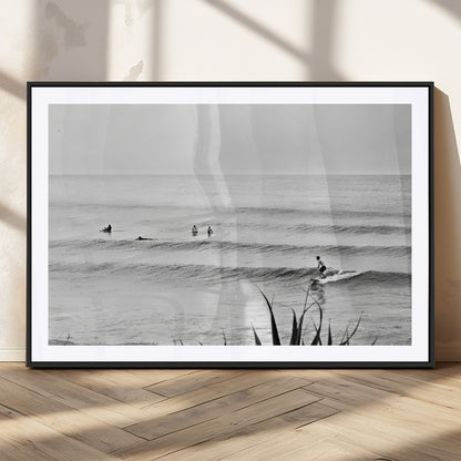 33821421-MGC-FP-36x24_Black-Surfer Silhouette Wall Art Canvas Print, Framed Calm Ocean Art Picture Print, Monochrome Surf Perfect Minimalist Coastal Decor