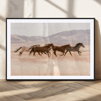 83644685-MGV-CV-36X24-Wild Horse Art Wall Art Canvas Print, Framed Rustic Western Art Picture Print, Desert Horse Scene Perfect Rustic Western Decor