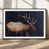 91871131-MGC-FP-36x24_Black-Rustic Elk Art Wall Art Canvas Print, Framed Moody Wildlife Decor Art Picture Print, Western Animal Print Perfect Western Lodge