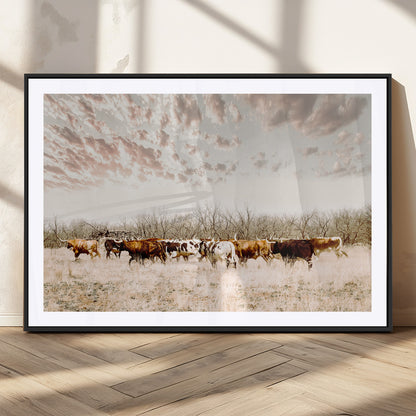 64892775-MGC-FP-36x24_Black-Longhorn Cattle Wall Art Canvas Print, Framed Texas Ranch Art Picture Print, Western Cow Perfect Western Decor Artwork