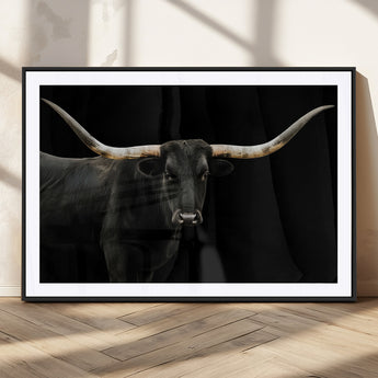 99448328-MGV-CV-36X24-Longhorn Cattle Wall Art Canvas Print, Framed Texas Ranch Art Picture Print, Western Cow Perfect Farmhouse Decor Artwork
