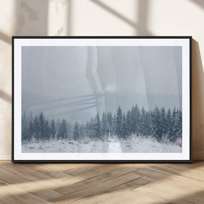 33033082-MGC-FP-36x24_Black-Winter Forest Art Wall Art Canvas Print, Framed Snowy Landscape Art Picture Print, Misty Tree Scene Perfect Nordic Minimalist
