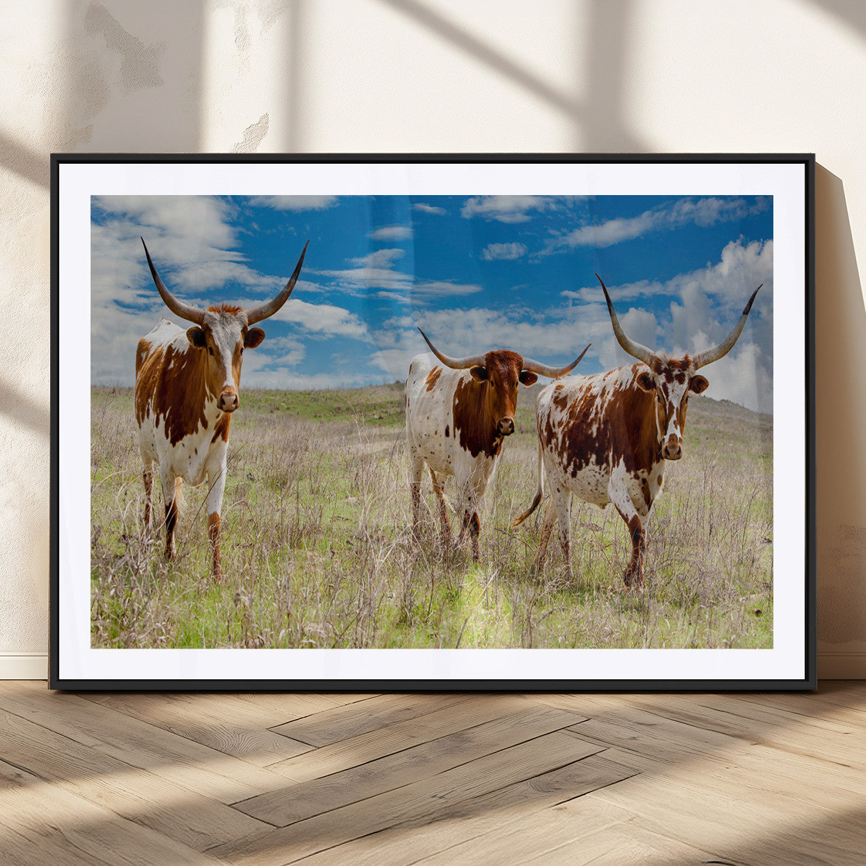 58099948-MGV-CV-36X24-Texas Longhorn Wall Art Canvas Print, Framed Western Decor Art Picture Print, Rustic Farmhouse Perfect Western Farmhouse Decor