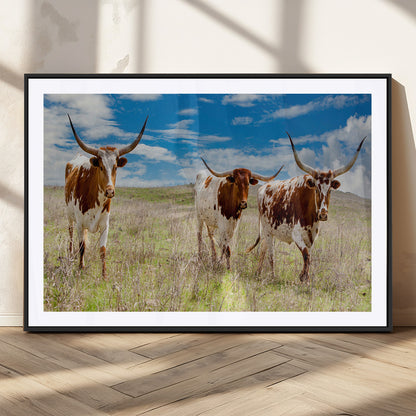 58099948-MGV-CV-36X24-Texas Longhorn Wall Art Canvas Print, Framed Western Decor Art Picture Print, Rustic Farmhouse Perfect Western Farmhouse Decor