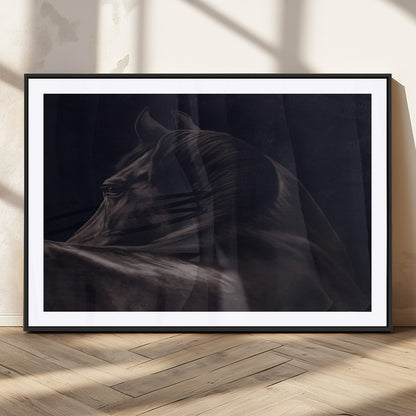 67026880-MGV-CV-36X24-Black Horse Portrait Wall Art Canvas Print, Framed Moody Horse Decor Art Picture Print, Equestrian Wall Style Perfect Masculine