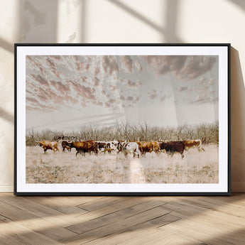57389417-MGC-FP-36x24_Black-Cow Herd Photography Wall Art Canvas Print, Framed Rustic Farmhouse Decor Art Picture Print, Western Ranch Style Perfect Rustic