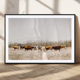 12454132-MGV-CV-36X24-Cow Herd Photography Wall Art Canvas Print, Framed Rustic Farmhouse Decor Art Picture Print, Western Ranch Style Perfect Rustic