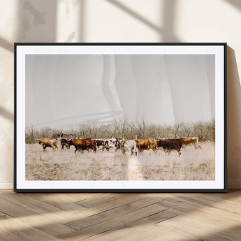 12454132-MGV-CV-36X24-Cow Herd Photography Wall Art Canvas Print, Framed Rustic Farmhouse Decor Art Picture Print, Western Ranch Style Perfect Rustic
