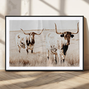 39672786-MGC-FP-36x24_Black-Rustic Cow Scene Wall Art Canvas Print, Framed Farmhouse Style Cattle Art Picture Print, Prairie Animal Duo Perfect Rustic Western