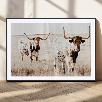 39672786-MGC-FP-36x24_Black-Rustic Cow Scene Wall Art Canvas Print, Framed Farmhouse Style Cattle Art Picture Print, Prairie Animal Duo Perfect Rustic Western
