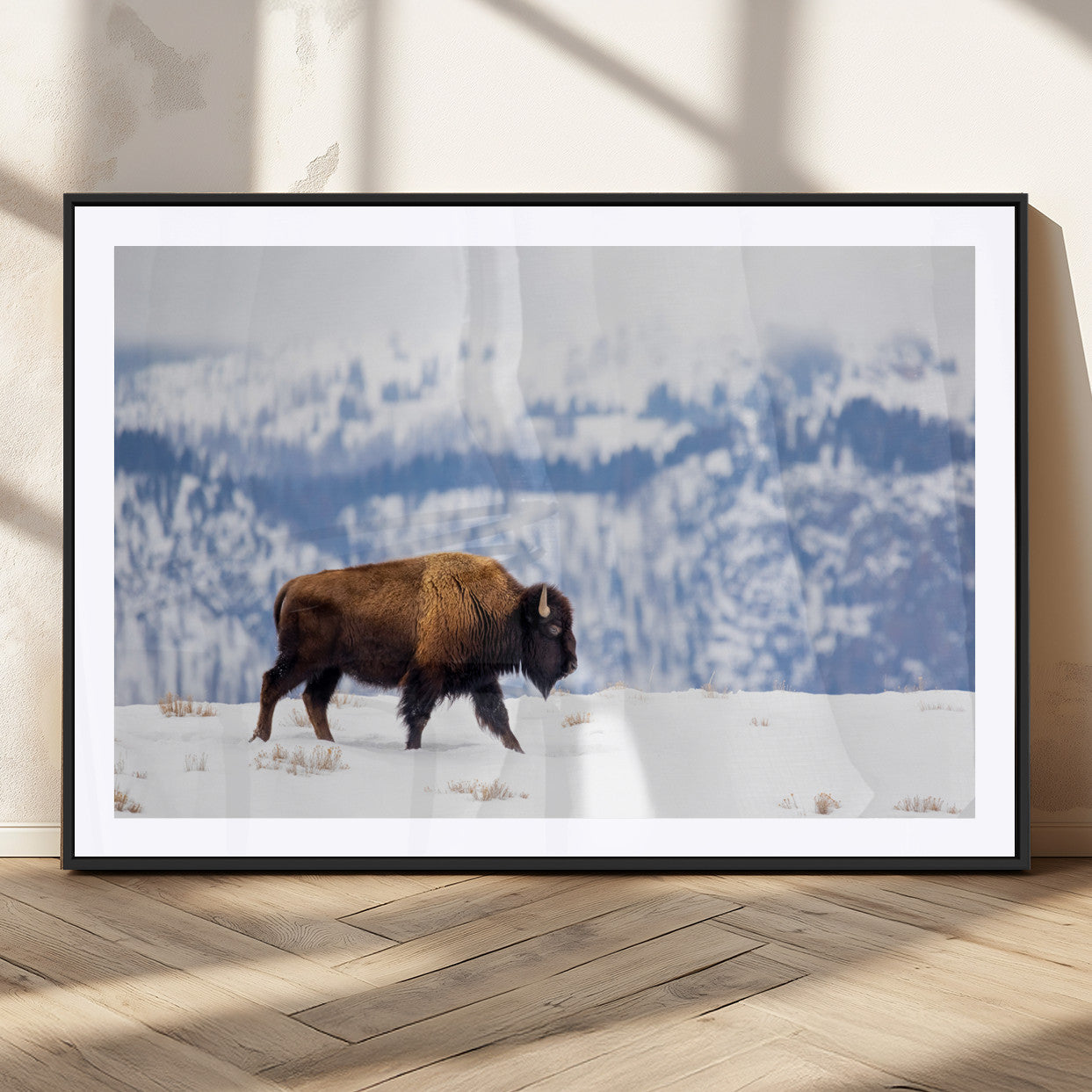 58512275-MGC-FP-36x24_Black-Cowboy Aesthetic Wall Art Canvas Print, Framed Neutral Animal Theme Art Picture Print, Bison Ranch Style Perfect Rustic Western