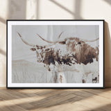 48161868-MGC-FP-36x24_Black-Longhorn Cow Decor Wall Art Canvas Print, Framed Rustic Cattle Art Picture Print, Sepia Western Vibe Perfect Neutral Rustic