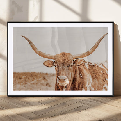 74406977-MGC-FP-36x24_Black-Longhorn Bull Decor Wall Art Canvas Print, Framed Western Cow Theme Art Picture Print, Rustic Farmhouse Wall Perfect Neutral