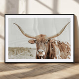 98924580-MGC-FP-36x24_Black-Texas Longhorn Bull Wall Art Canvas Print, Framed Rustic Farmhouse Decor Art Picture Print, Western Animal Theme Perfect Rustic