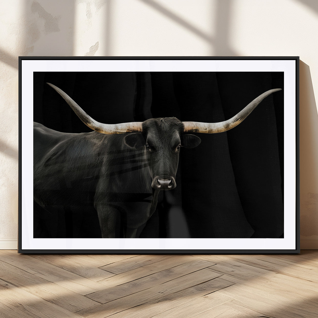 23572907-MGC-FP-36x24_Black-Texas Longhorn Wall Art Canvas Print, Framed Rustic Western Decor Art Picture Print, Farmhouse Animal Perfect Modern Western