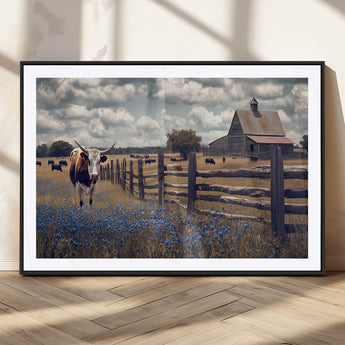 22296025-MGV-CV-36X24-Texas Longhorn Canvas Wall Art Canvas Print, Framed Rustic Barn Wall Art Art Picture Print, Farmhouse Cow Decor Perfect Rustic