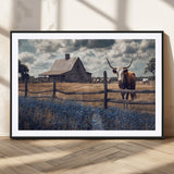 51092814-MGV-CV-36X24-Texas Longhorn Wall Art Wall Art Canvas Print, Framed Rustic Barn Canvas Art Picture Print, Farmhouse Cow Decor Perfect Rustic