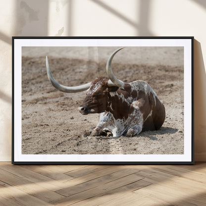 76549210-MGV-CV-36X24-Texas Longhorn Wall Art Canvas Print, Framed Country Living Art Picture Print, Farmhouse Aesthetic Perfect Western Rustic Decor