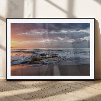 94208089-MGV-CV-36X24-Golden Hour Wall Art Canvas Print, Framed Tranquil Waves Art Picture Print, Beach Horizon Perfect Coastal Serenity Decor Artwork